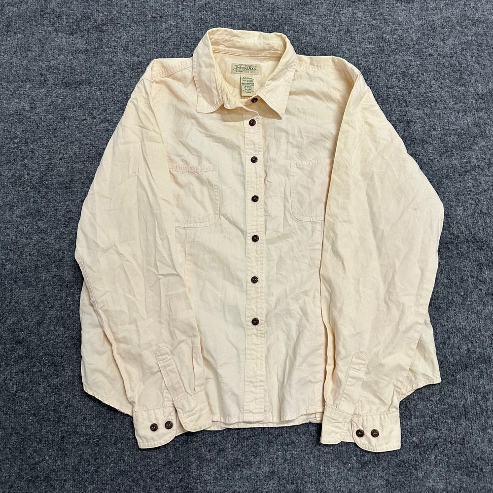 St. John's Bay Button Down Womens XL Peach Cream Cotton Long Sleeve Casual Shirt